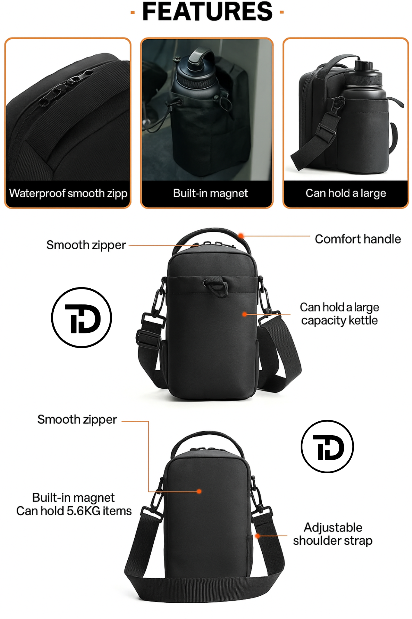 TD Magnetic Gym Bag, Strap Included